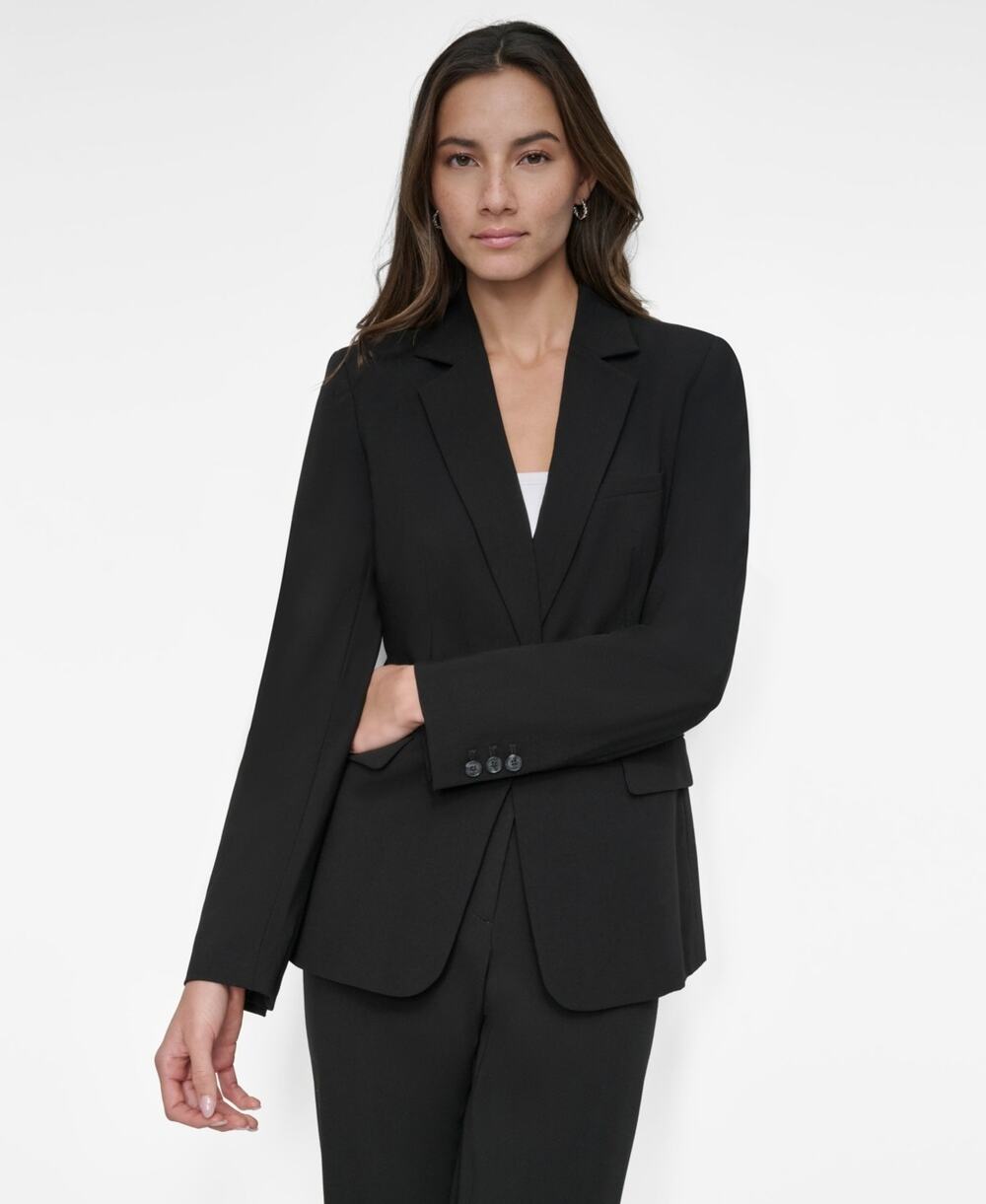 DKNY Women’s Notch-Collar One-Button Long Sleeve Blazer Black Size 14 4136